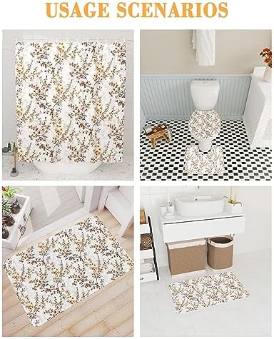 ZOE GARDEN Brown Flower Leaves Shower Curtain Set