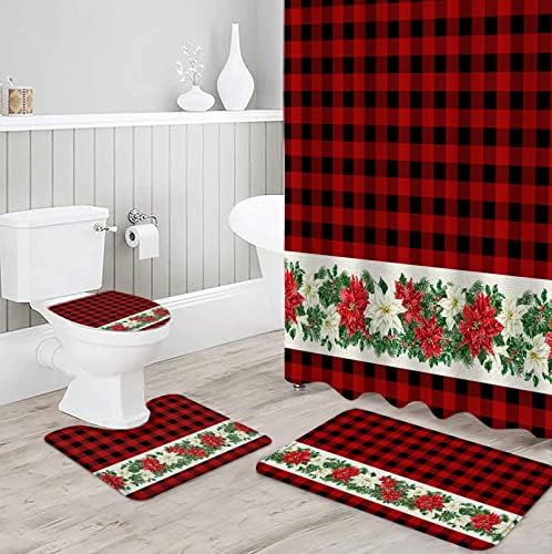 ZOE GARDEN Poinsettia Bathroom Set with Shower Curtain Rug and Hooks