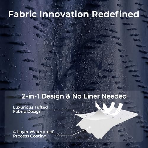 Navy Blue Tufted Chevron Shower Curtain Set