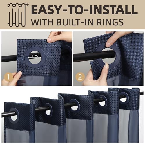 Numwot Dark Blue Shower Curtain Set with Snap-in Liner