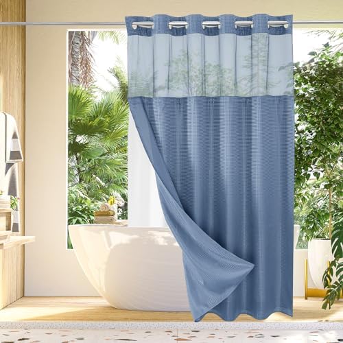Gibelle Waffle Weave Shower Curtain Set with Liner Hotel Style Moonlight Blue 72x74
