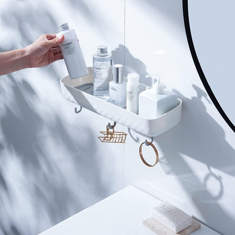 Wall Mounted Shower Caddy With Three Hooks and Drain Hole