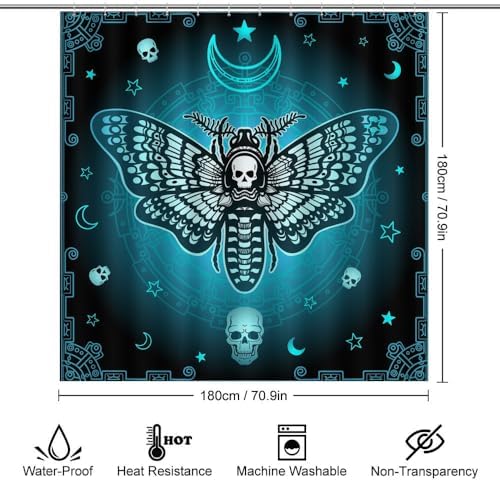 4 Pcs Death Moth Theme Shower Curtain Set with Rug and Mat