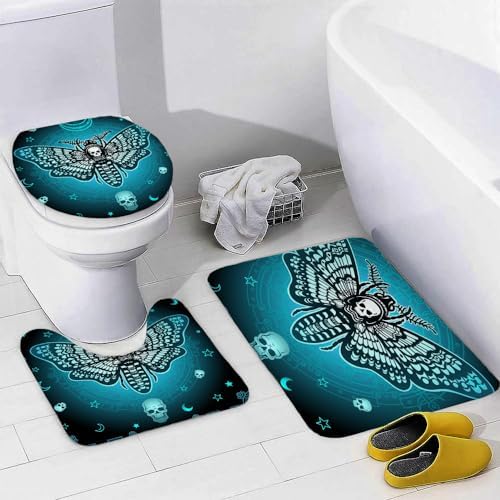 4 Pcs Death Moth Theme Shower Curtain Set with Rug and Mat