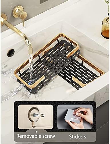 Shower Caddy Organizer Rack with Suction Cups Black Gold Aluminum