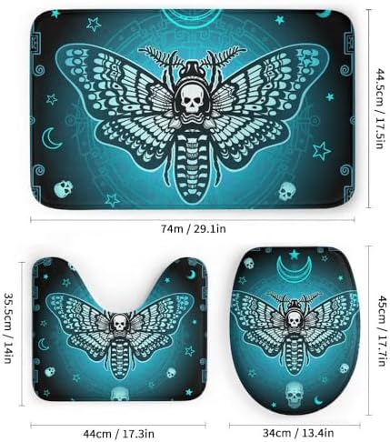 4 Pcs Death Moth Theme Shower Curtain Set with Rug and Mat