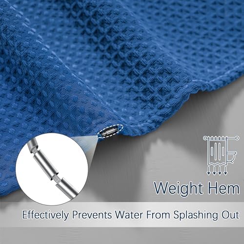 PANGSINNE Classic Blue Waffle Shower Curtain with 12 Hooks