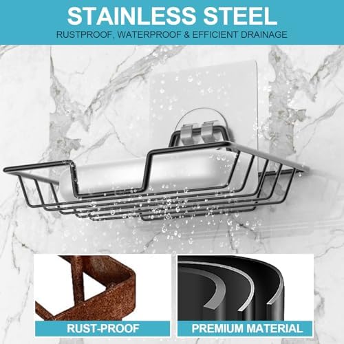 LBshmao-D Soap Dish Holder - No Drilling Rustproof Wall Mount Black