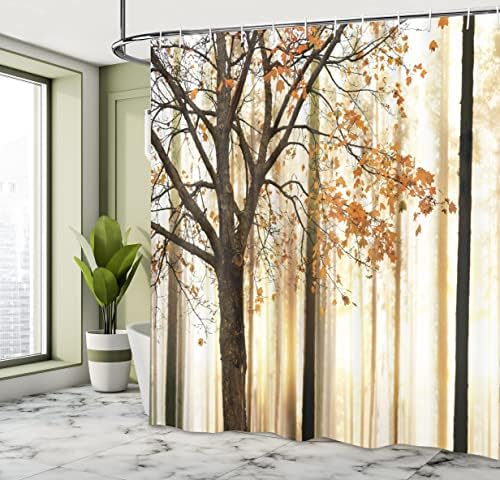 Ambesonne Autumn Shower Curtain Set with Hooks Orange Yellow 1