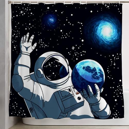 OXJOIIS Outer Space Astronaut Shower Curtain with 12 Hooks