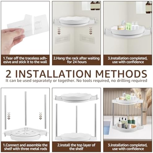 360 Rotating Corner Shower Caddy with 5 Hooks