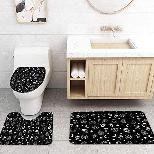 Uphome Black Bath Mat with Gothic Skull Moon Print