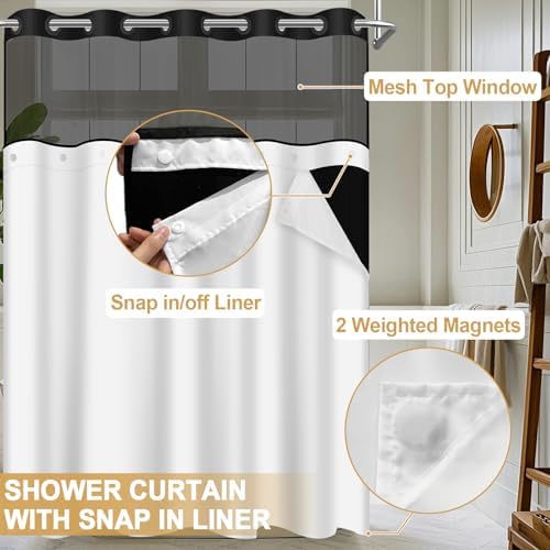 Wyljljy No Hook Shower Curtain Set with Mesh Window