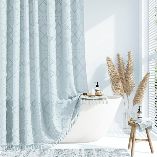 Dynamene Fog Blue Boho Shower Curtain Set