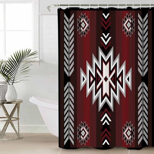 ZOE GARDEN Red Black Aztec Shower Curtain Set