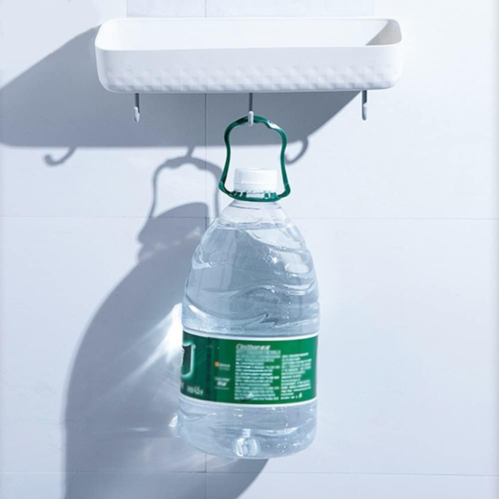 Wall Mounted Shower Caddy With Three Hooks and Drain Hole