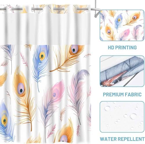 Gdmoon Colorful Peacock Feather Shower Curtain Set