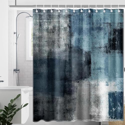 Mocsicka Blue Grey Abstract Shower Curtain with 12 Hooks 1