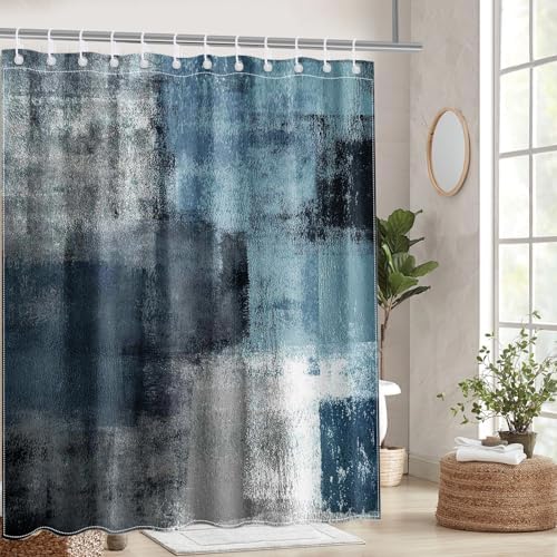 Mocsicka Blue Grey Abstract Shower Curtain with 12 Hooks 1