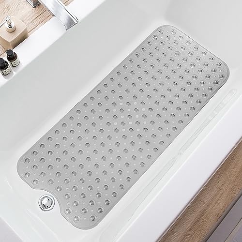 Extra Long Non-Slip Bathtub Mat with Drain Holes and Suction Cups