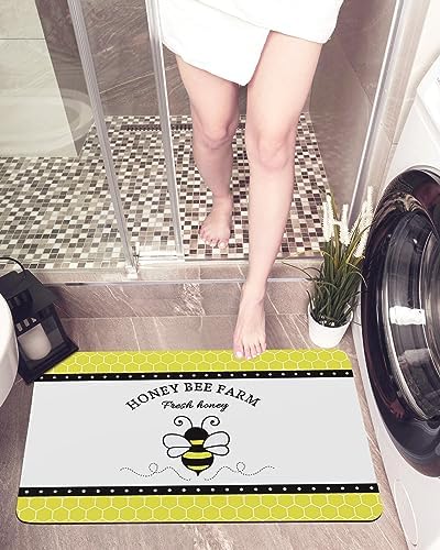Spring Bee Yellow Hexagon Bath Mat Non-Slip