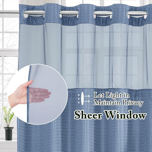 Gibelle Waffle Weave Shower Curtain Set with Liner Hotel Style Moonlight Blue 72x74
