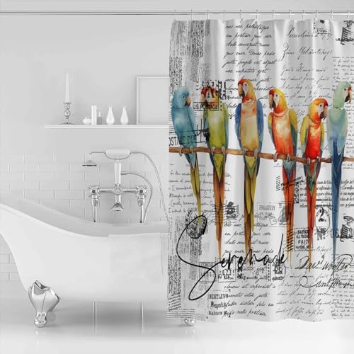 ZOE GARDEN Parrots Shower Curtain Set with Hooks 72x78