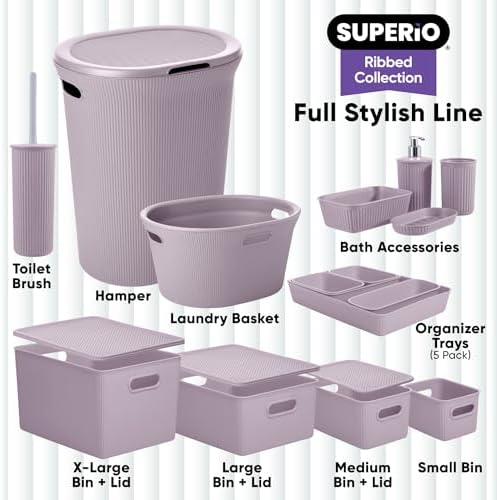 Superio Ribbed Toilet Brush with Holder Set Lilac Purple