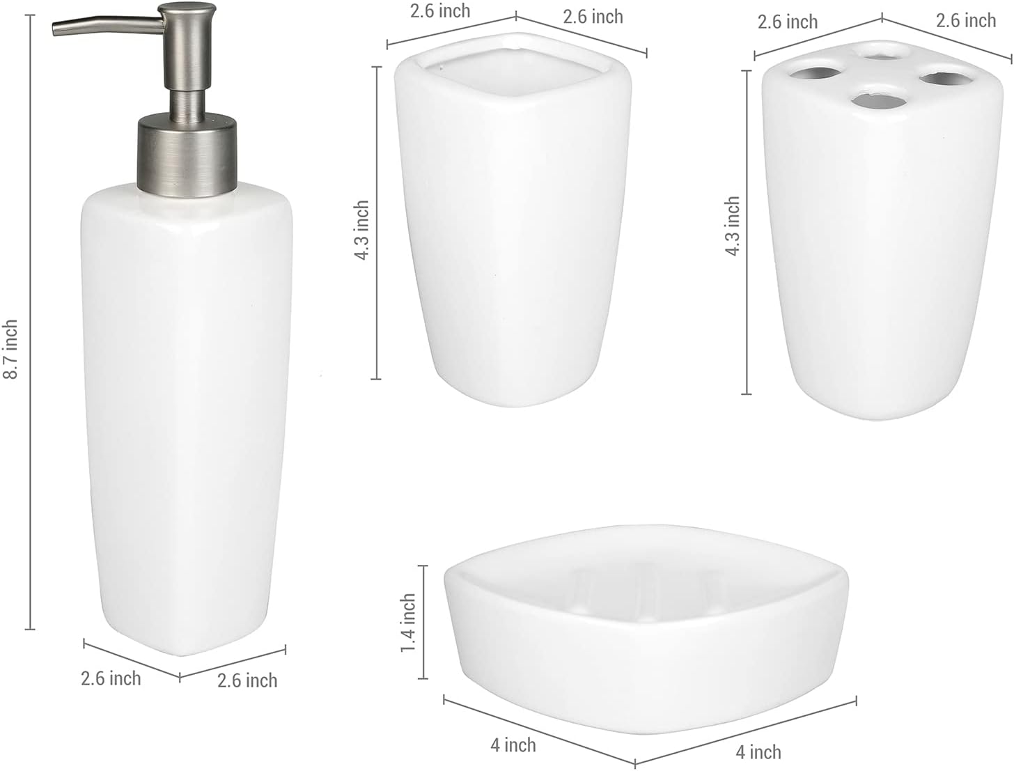 MyGift 4-Piece Ceramic Bathroom Accessory Set