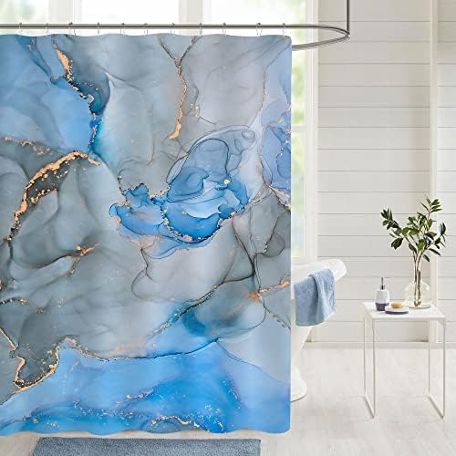 Gibelle Abstract Blue Grey Marble Shower Curtain Set 71x71