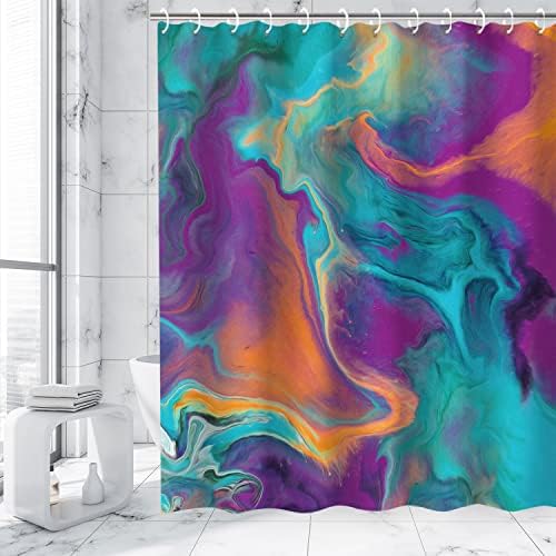 RosieLily Abstract Shower Curtain Sets with 12 Hooks in Orange Teal and Purple