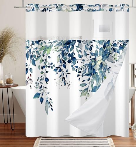 DASHAN Leaf Shower Curtain Set 71x74 with Snap-In Liner