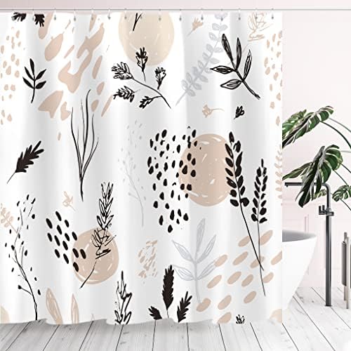 Tititex Abstract Botanical Shower Curtain Set 70x70 Inch Waterproof with 12 Hooks