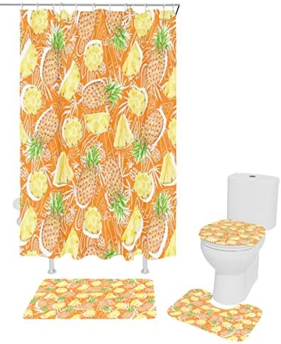ZOE GARDEN Pineapple Bathroom Set with Curtain Rug and Hooks