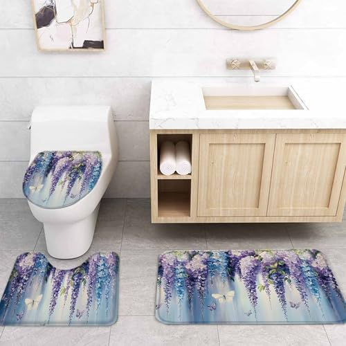 ZOE GARDEN Purple Blue Botanical Shower Curtain Set