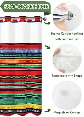 Eeijunphn No Hooks Shower Curtain Set 72x72in Abstract Mexico design