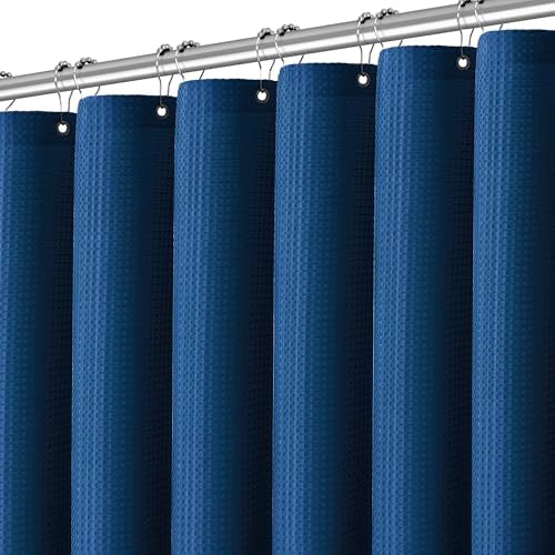 PANGSINNE Classic Blue Waffle Shower Curtain with 12 Hooks