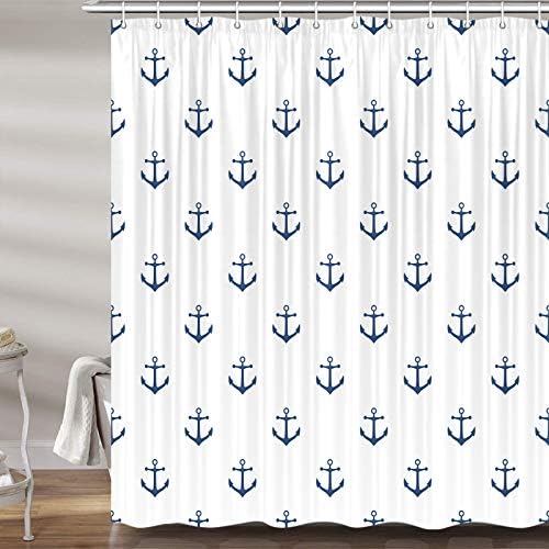 DYNH Nautical Anchor Shower Curtain Set 72x72 Inch Navy Blue
