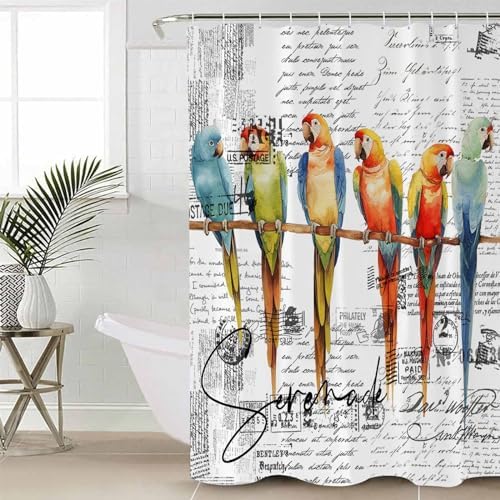 ZOE GARDEN Parrots Shower Curtain Set with Hooks 72x78