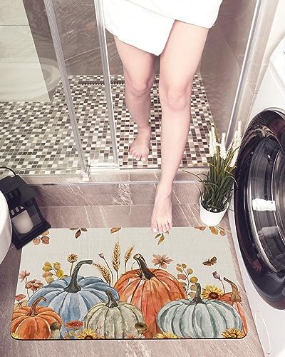 Fall Pumpkin Eucalyptus Leaves Bath Mat 32x20In