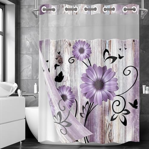 Nesphy Purple Flower Shower Curtain Set with Snap Lining 1