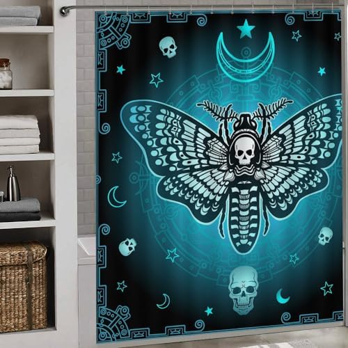 4 Pcs Death Moth Theme Shower Curtain Set with Rug and Mat