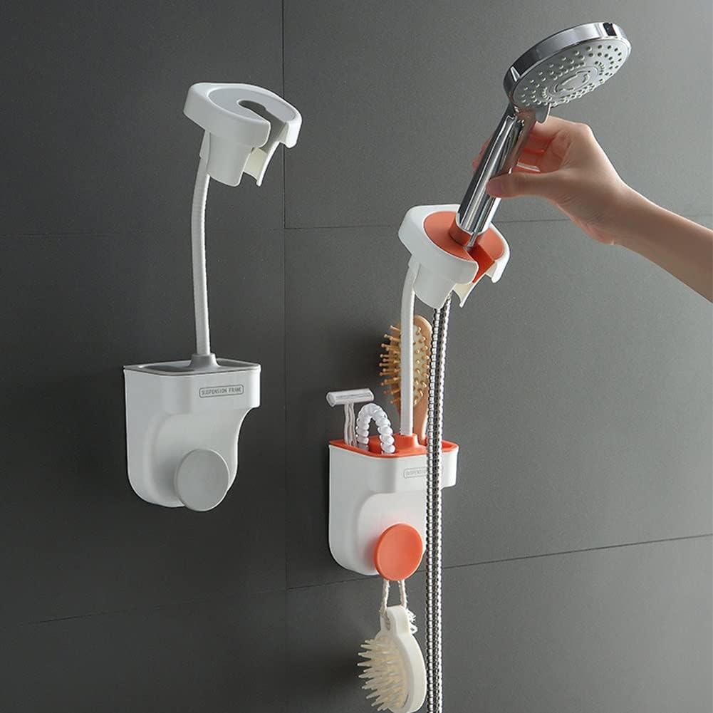 HOTRA Adjustable Showerhead Bracket with Hair Dryer Hook and Storage