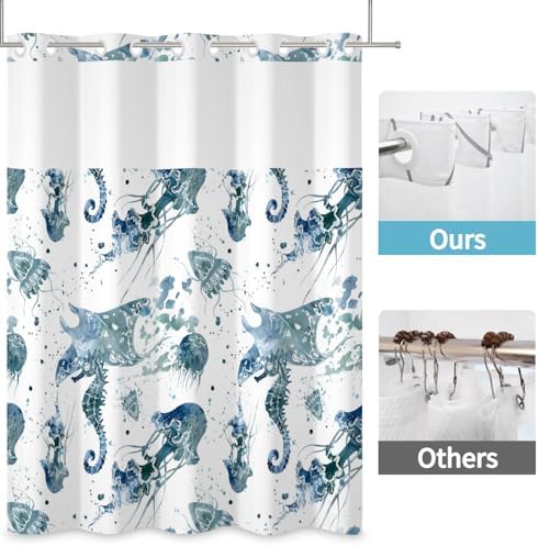No Hook Shower Curtain with Snap Liner Set 71x74 Inch