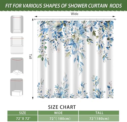 Blue Green Eucalyptus Leaves Shower Curtain Set