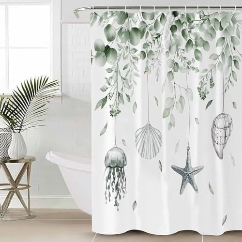 Coastal Eucalyptus Shower Curtain Set with Hooks