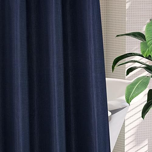 MitoVilla Navy Blue Waffle Shower Curtain Set