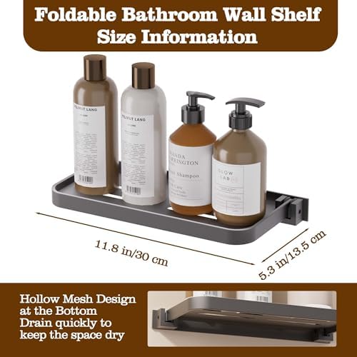 2 Pack Folding Wall Shelf for Bathroom Waterproof Aluminum 12 Inch Grey