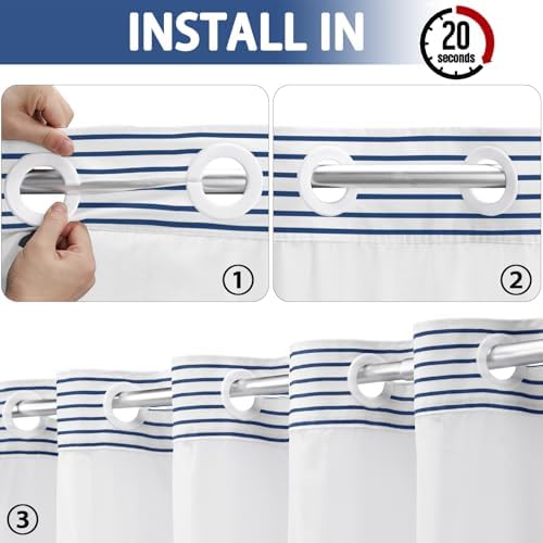 Awellife Boho Navy Striped Shower Curtain Set