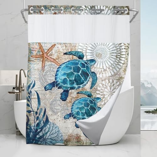 Final Friday Green and Teal Sea Turtle Shower Curtain Set